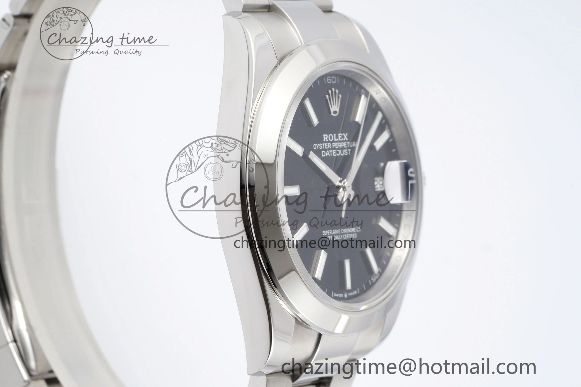 DateJust 41 SS Polished Bezel KING 1:1 Best Edition 904L Steel Black Stick Dial on Oyster Bracelet VR3235