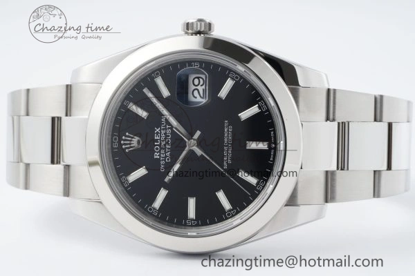 DateJust 41 SS Polished Bezel KING 1:1 Best Edition 904L Steel Black Stick Dial on Oyster Bracelet VR3235