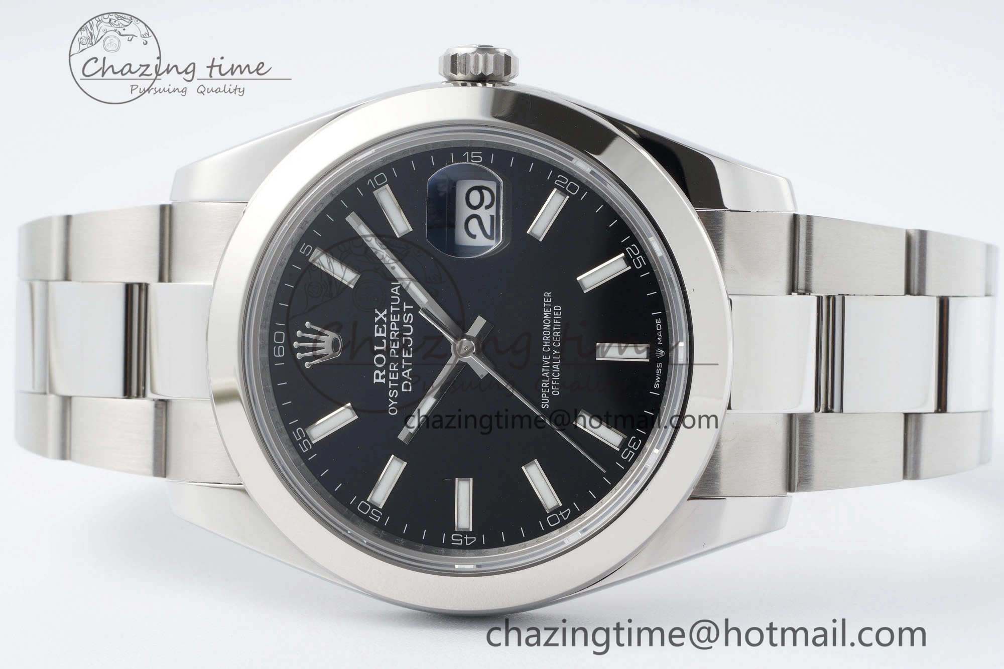 DateJust 41 SS Polished Bezel KING 1:1 Best Edition 904L Steel Black Stick Dial on Oyster Bracelet VR3235