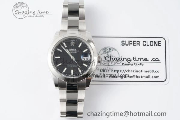 DateJust 41 SS Polished Bezel KING 1:1 Best Edition 904L Steel Black Stick Dial on Oyster Bracelet VR3235