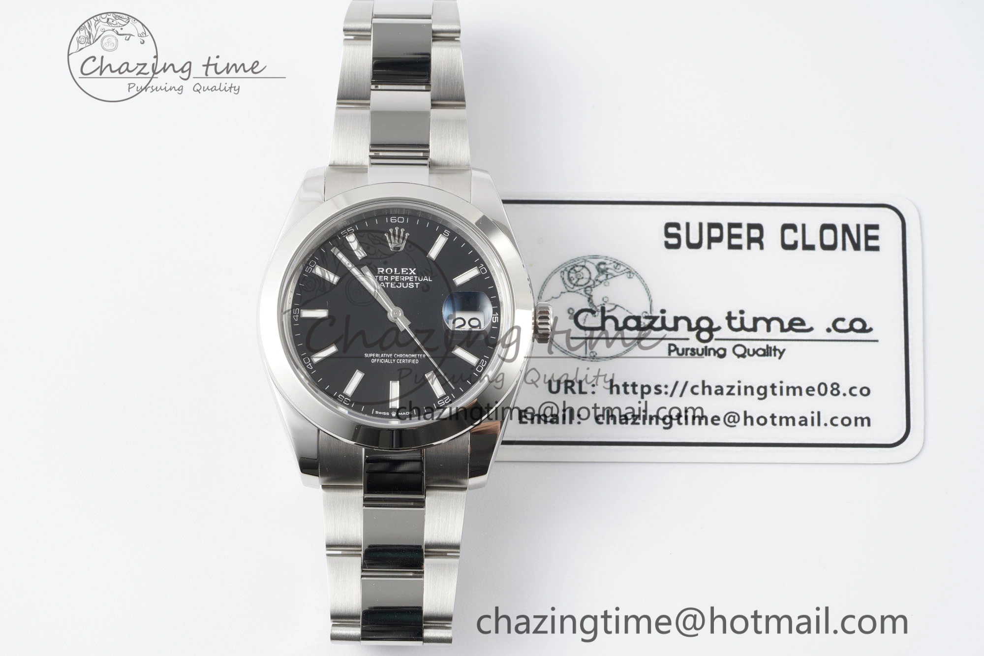 DateJust 41 SS Polished Bezel KING 1:1 Best Edition 904L Steel Black Stick Dial on Oyster Bracelet VR3235