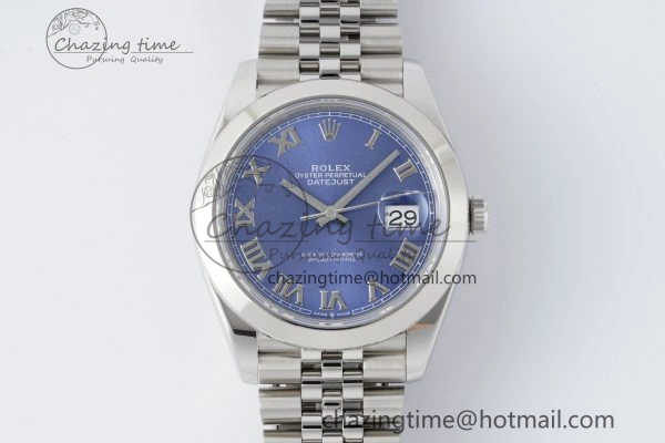DateJust 41 SS Polished Bezel KING 1:1 Best Edition 904L Steel Blue Roman Dial on Jubilee Bracelet VR3235