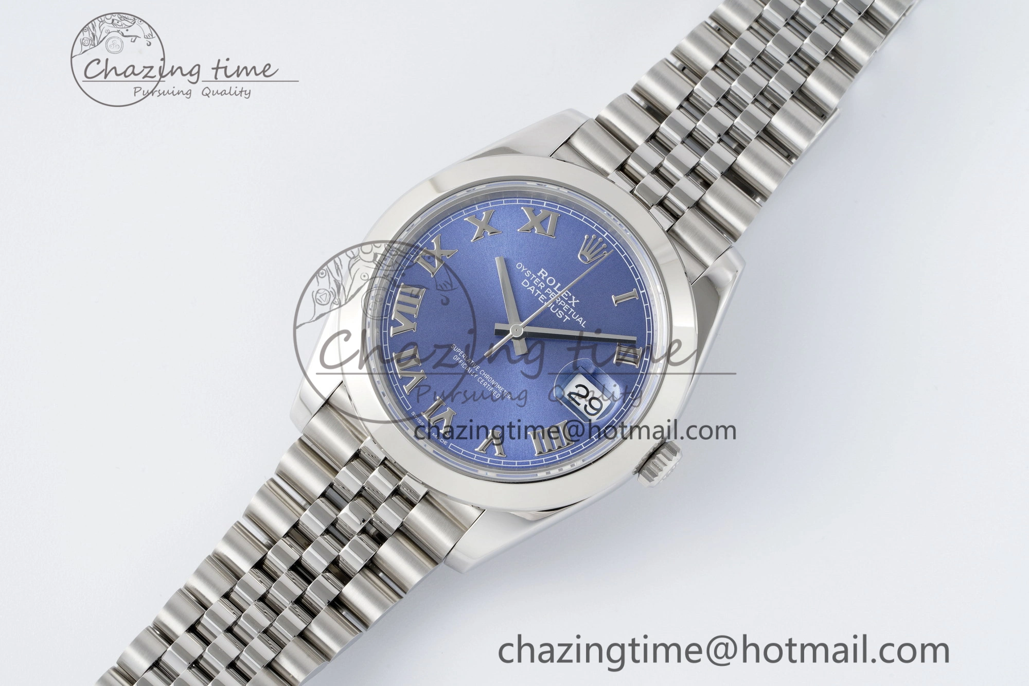 DateJust 41 SS Polished Bezel KING 1:1 Best Edition 904L Steel Blue Roman Dial on Jubilee Bracelet VR3235