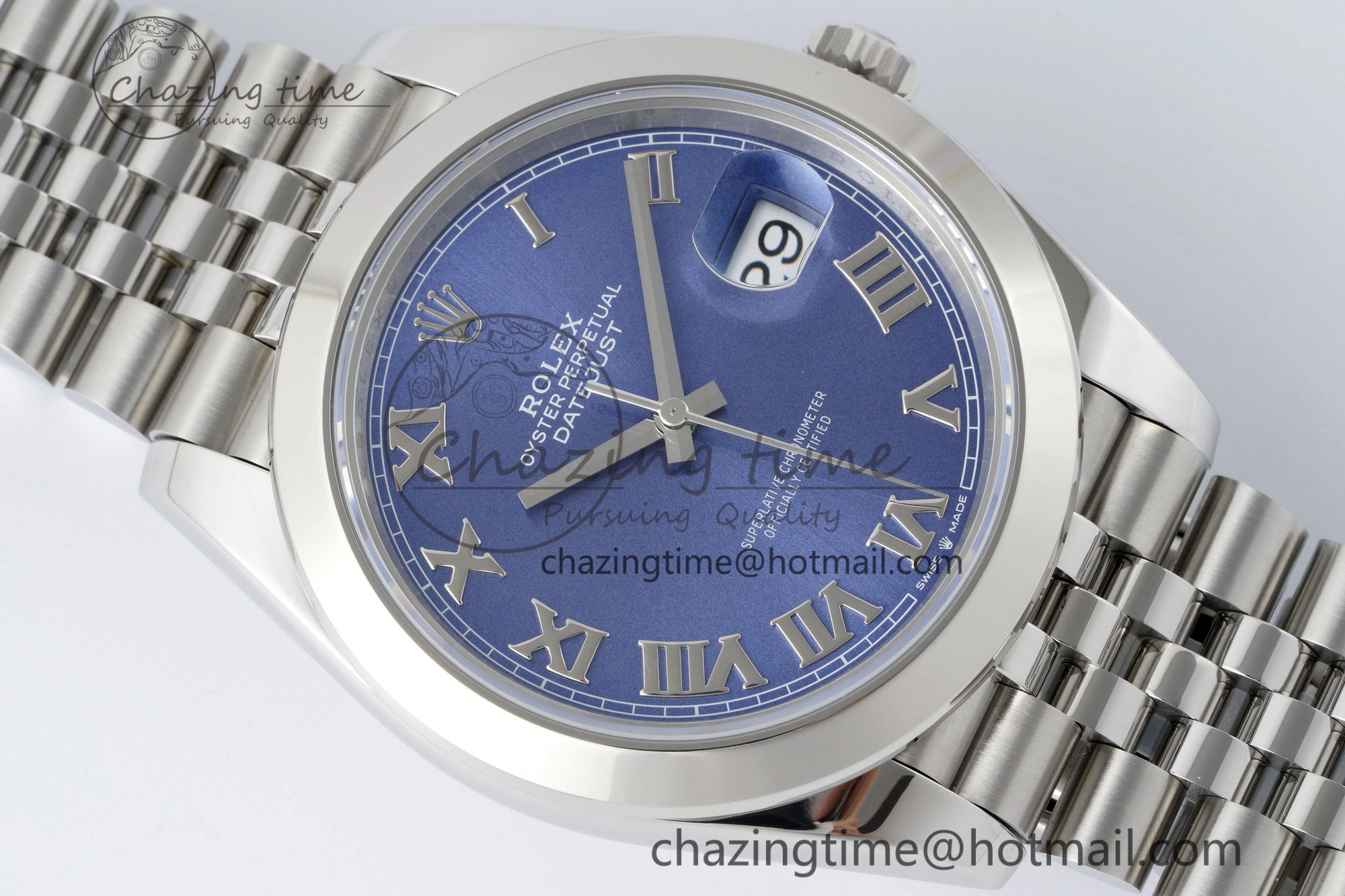DateJust 41 SS Polished Bezel KING 1:1 Best Edition 904L Steel Blue Roman Dial on Jubilee Bracelet VR3235