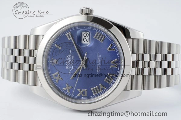 DateJust 41 SS Polished Bezel KING 1:1 Best Edition 904L Steel Blue Roman Dial on Jubilee Bracelet VR3235