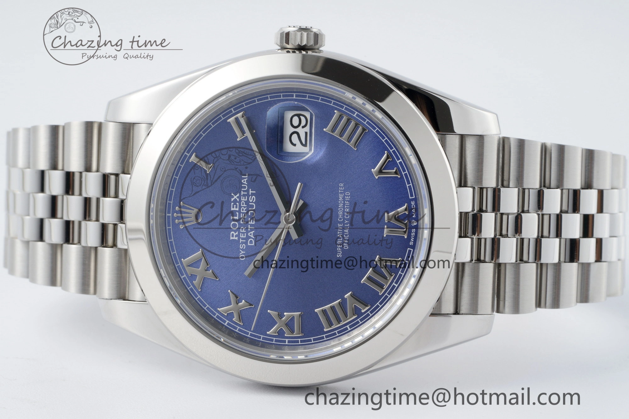 DateJust 41 SS Polished Bezel KING 1:1 Best Edition 904L Steel Blue Roman Dial on Jubilee Bracelet VR3235