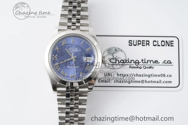 DateJust 41 SS Polished Bezel KING 1:1 Best Edition 904L Steel Blue Roman Dial on Jubilee Bracelet VR3235