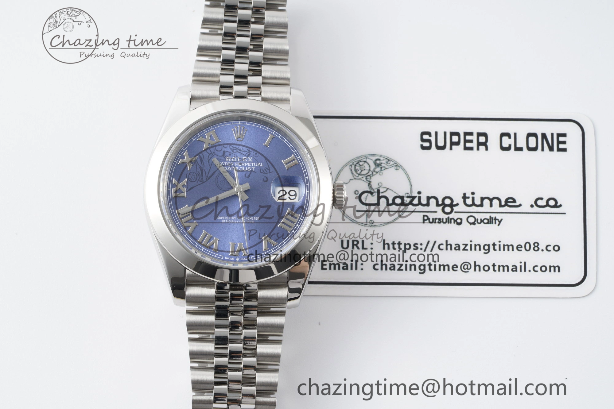 DateJust 41 SS Polished Bezel KING 1:1 Best Edition 904L Steel Blue Roman Dial on Jubilee Bracelet VR3235