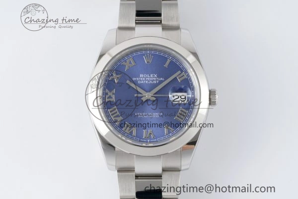 DateJust 41 SS Polished Bezel KING 1:1 Best Edition 904L Steel Blue Roman Dial on Oyster Bracelet VR3235