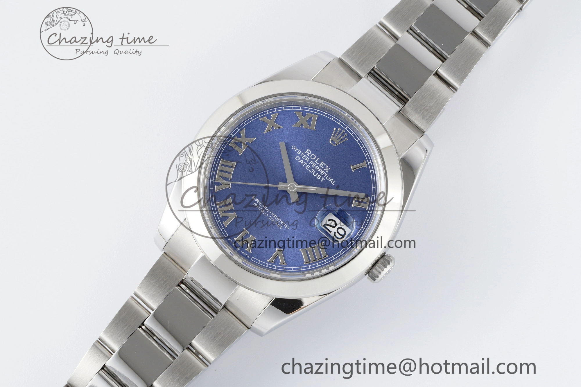 DateJust 41 SS Polished Bezel KING 1:1 Best Edition 904L Steel Blue Roman Dial on Oyster Bracelet VR3235
