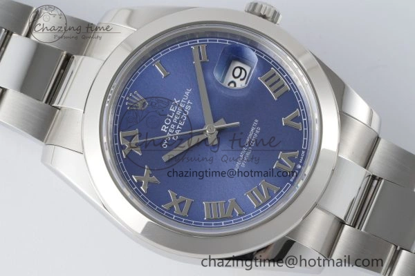 DateJust 41 SS Polished Bezel KING 1:1 Best Edition 904L Steel Blue Roman Dial on Oyster Bracelet VR3235