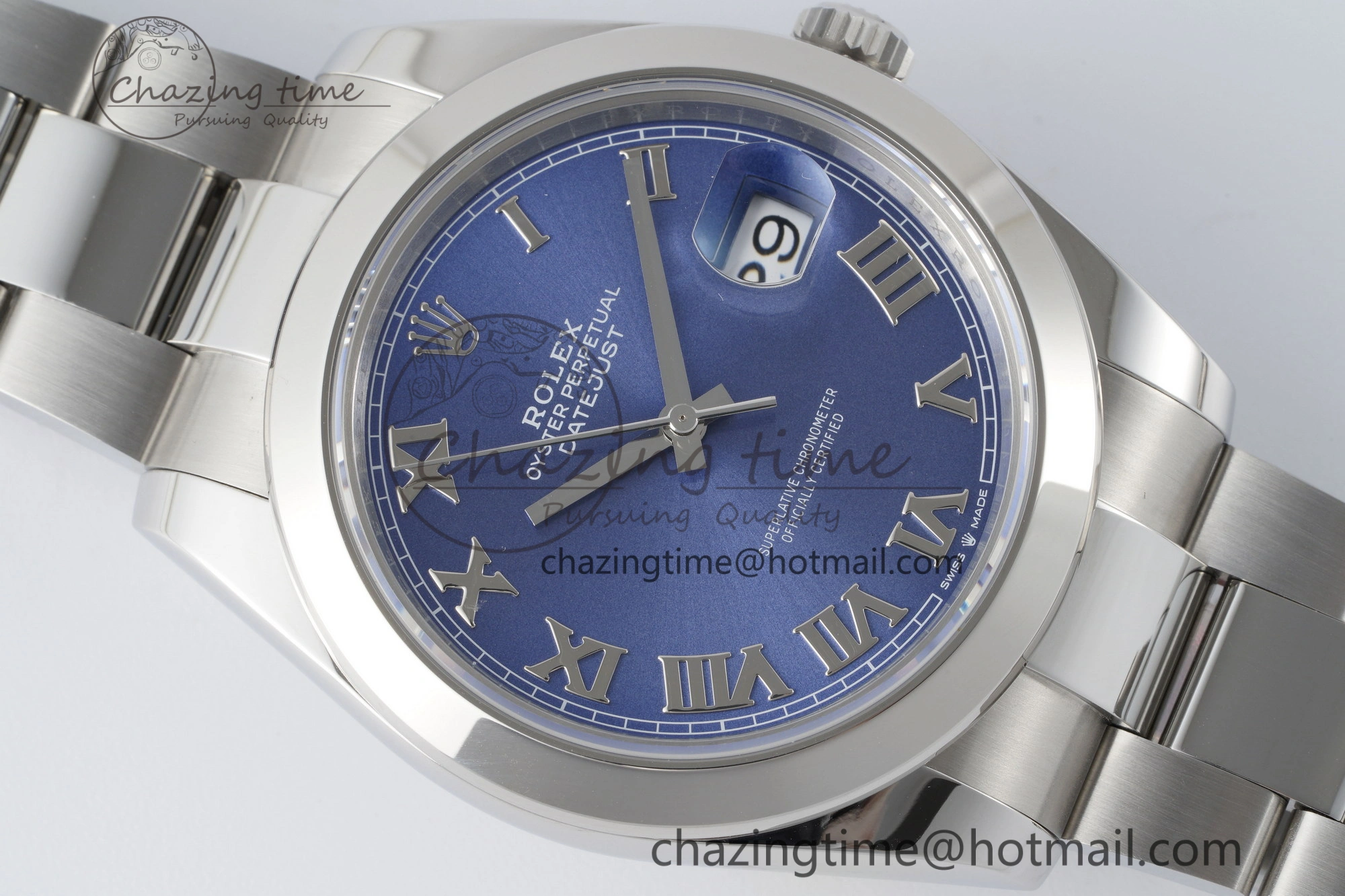 DateJust 41 SS Polished Bezel KING 1:1 Best Edition 904L Steel Blue Roman Dial on Oyster Bracelet VR3235