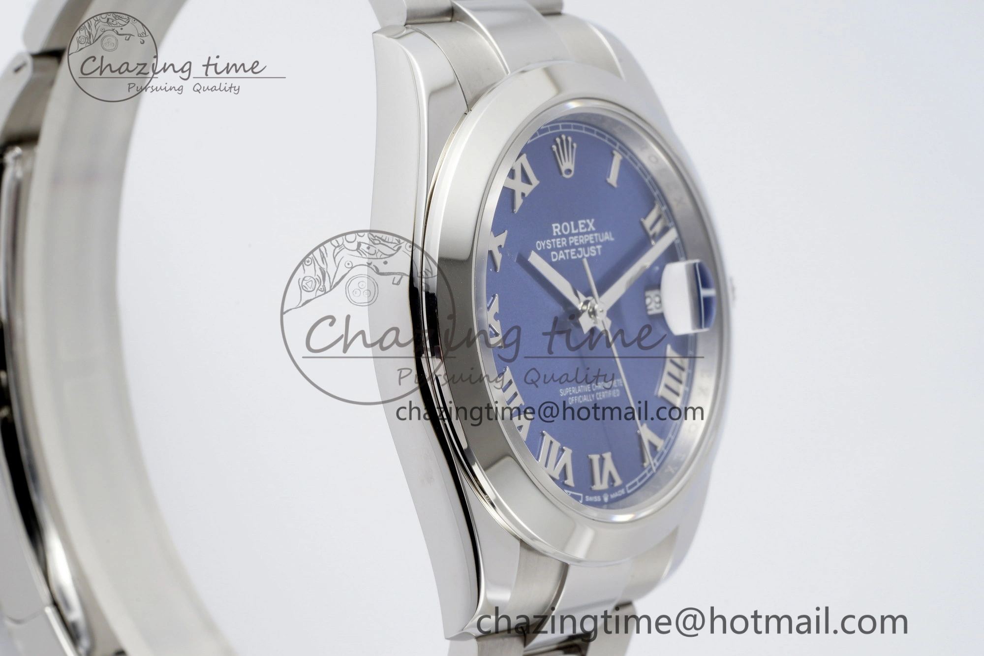 DateJust 41 SS Polished Bezel KING 1:1 Best Edition 904L Steel Blue Roman Dial on Oyster Bracelet VR3235