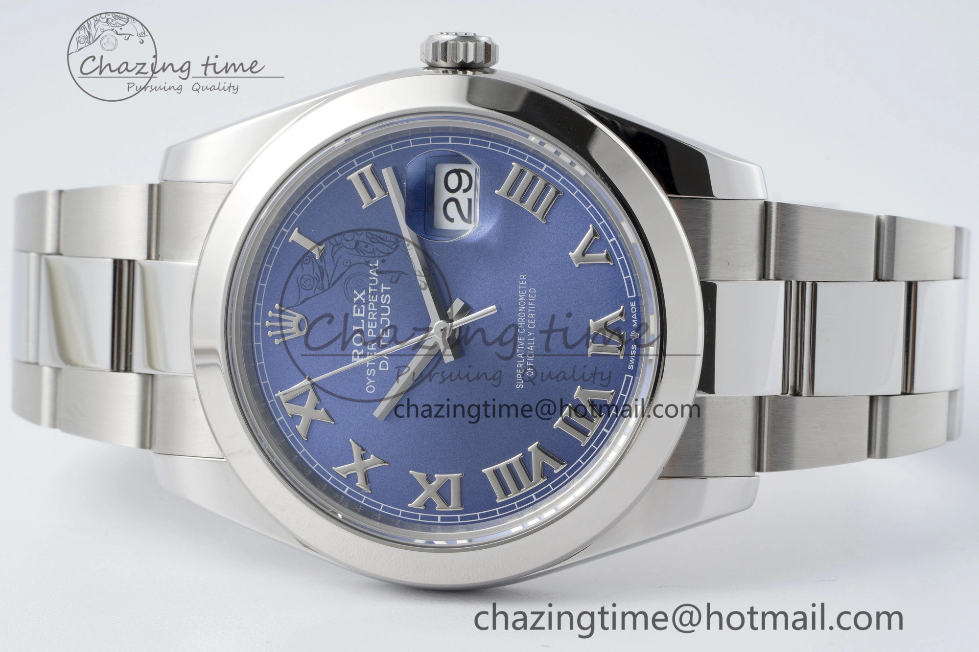 DateJust 41 SS Polished Bezel KING 1:1 Best Edition 904L Steel Blue Roman Dial on Oyster Bracelet VR3235