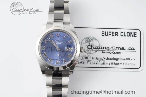 DateJust 41 SS Polished Bezel KING 1:1 Best Edition 904L Steel Blue Roman Dial on Oyster Bracelet VR3235