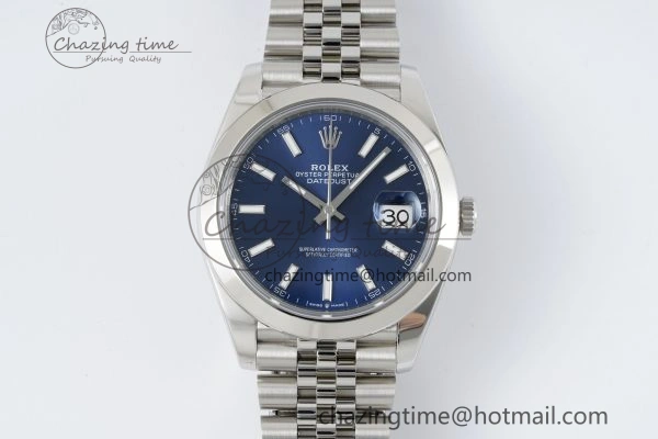 DateJust 41 SS Polished Bezel KING 1:1 Best Edition 904L Steel Blue Stick Dial on Jubilee Bracelet VR3235