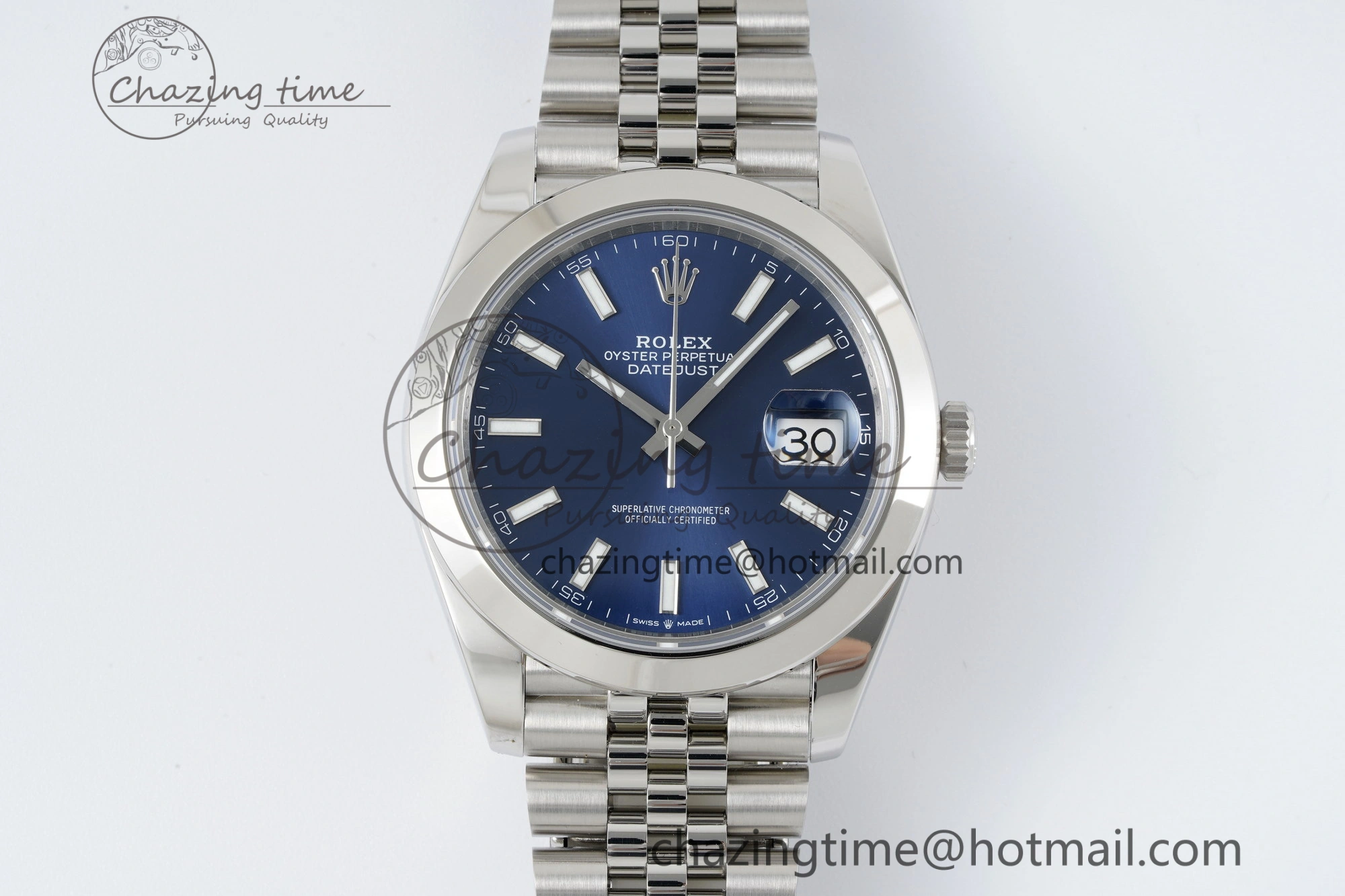 DateJust 41 SS Polished Bezel KING 1:1 Best Edition 904L Steel Blue Stick Dial on Jubilee Bracelet VR3235