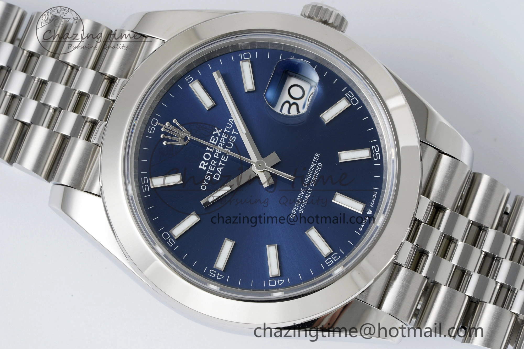 DateJust 41 SS Polished Bezel KING 1:1 Best Edition 904L Steel Blue Stick Dial on Jubilee Bracelet VR3235