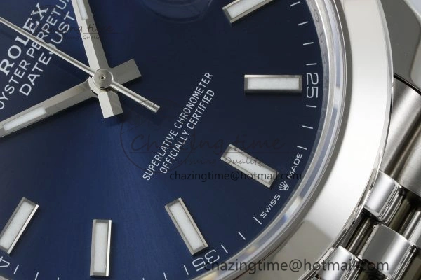DateJust 41 SS Polished Bezel KING 1:1 Best Edition 904L Steel Blue Stick Dial on Jubilee Bracelet VR3235