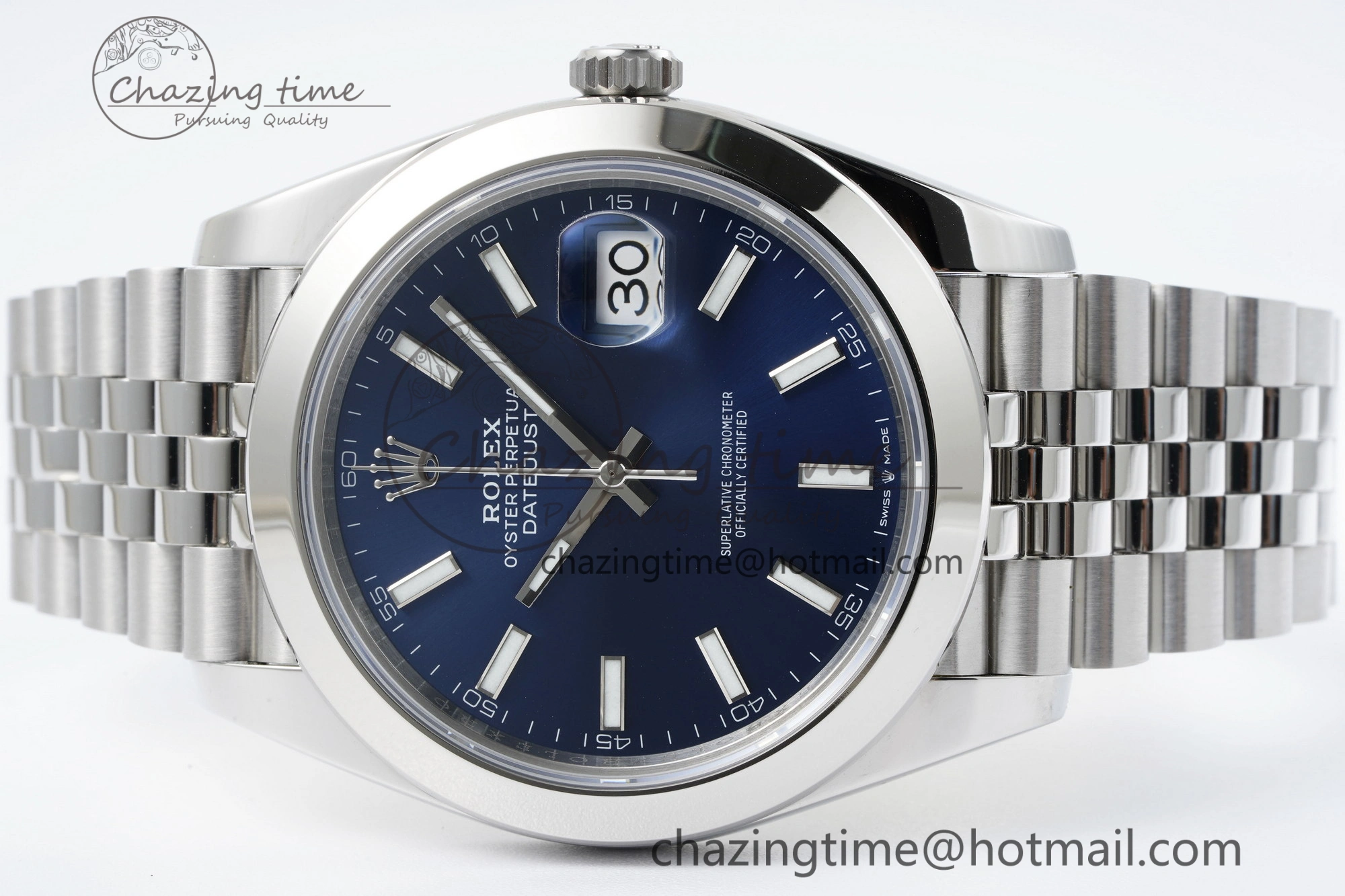 DateJust 41 SS Polished Bezel KING 1:1 Best Edition 904L Steel Blue Stick Dial on Jubilee Bracelet VR3235