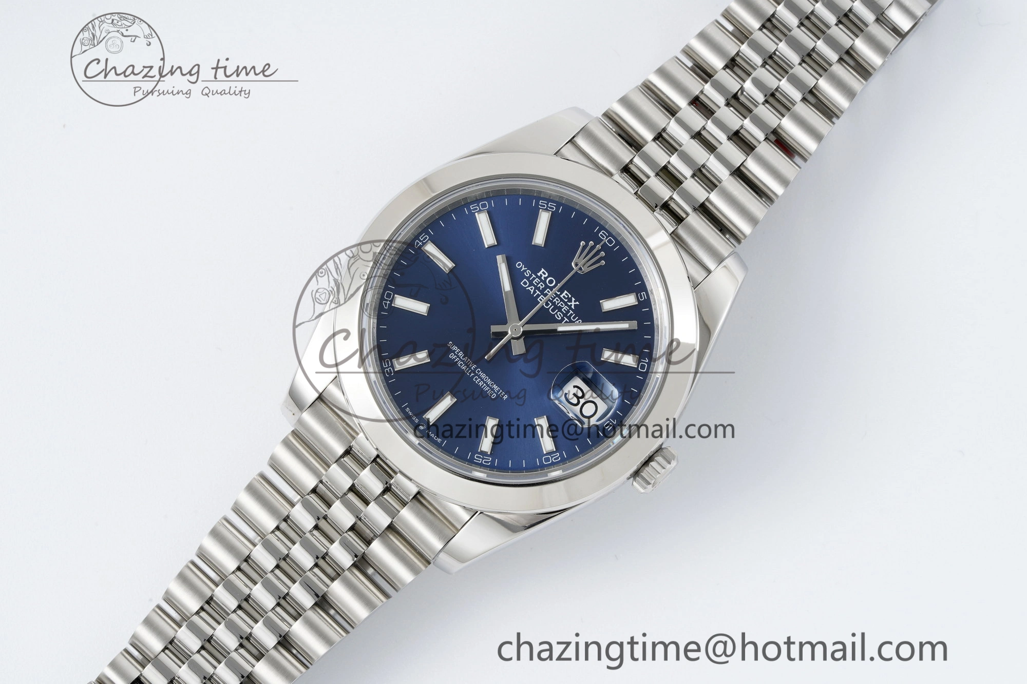 DateJust 41 SS Polished Bezel KING 1:1 Best Edition 904L Steel Blue Stick Dial on Jubilee Bracelet VR3235