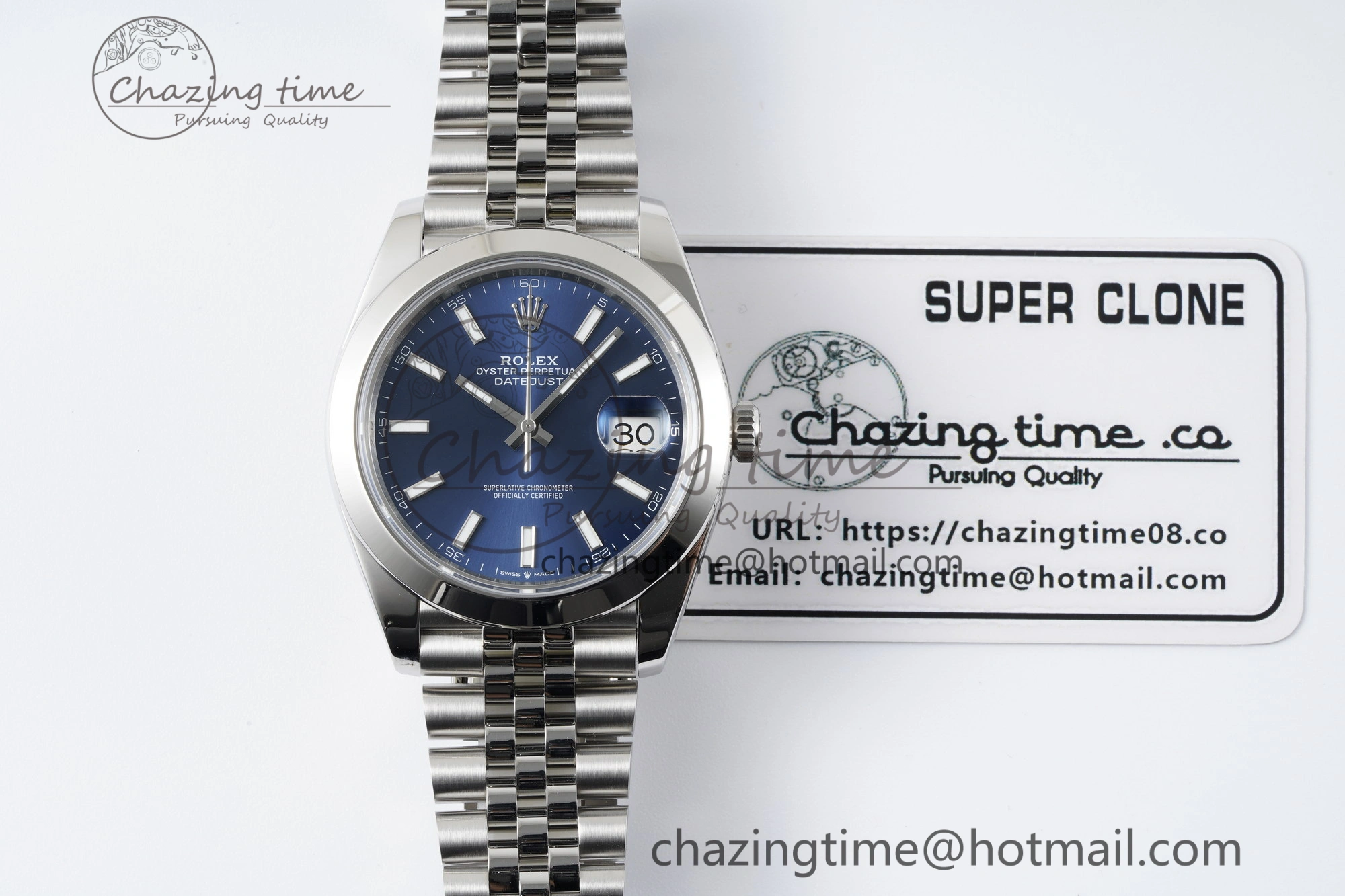 DateJust 41 SS Polished Bezel KING 1:1 Best Edition 904L Steel Blue Stick Dial on Jubilee Bracelet VR3235