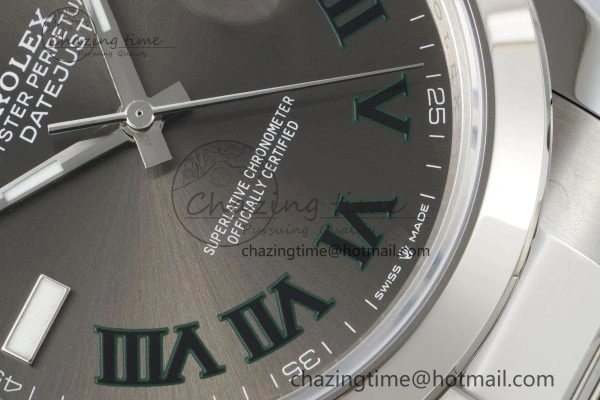 DateJust 41 SS Polished Bezel KING 1:1 Best Edition 904L Steel Gray Dial Green Roman on Oyster Bracelet VR3235