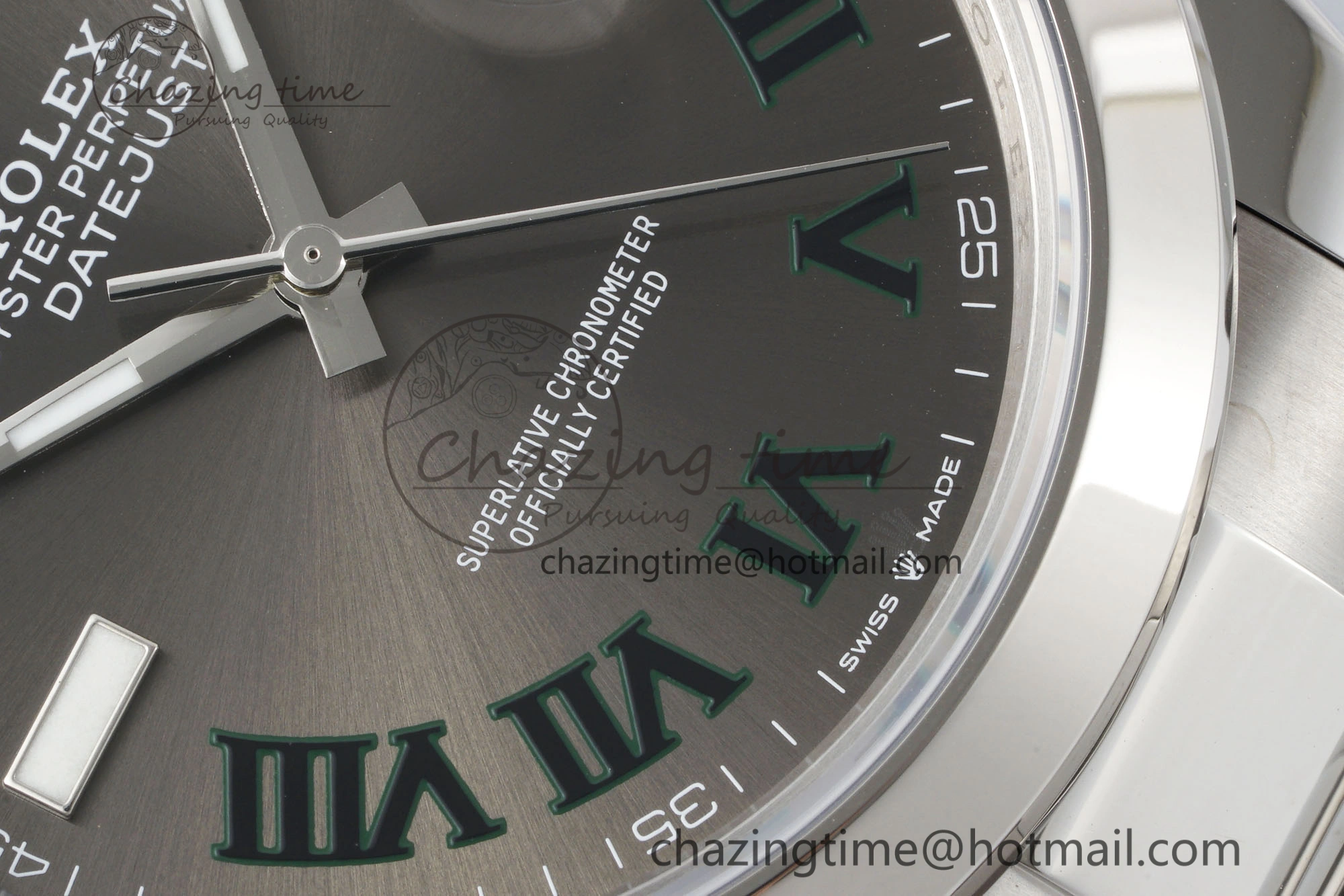DateJust 41 SS Polished Bezel KING 1:1 Best Edition 904L Steel Gray Dial Green Roman on Oyster Bracelet VR3235
