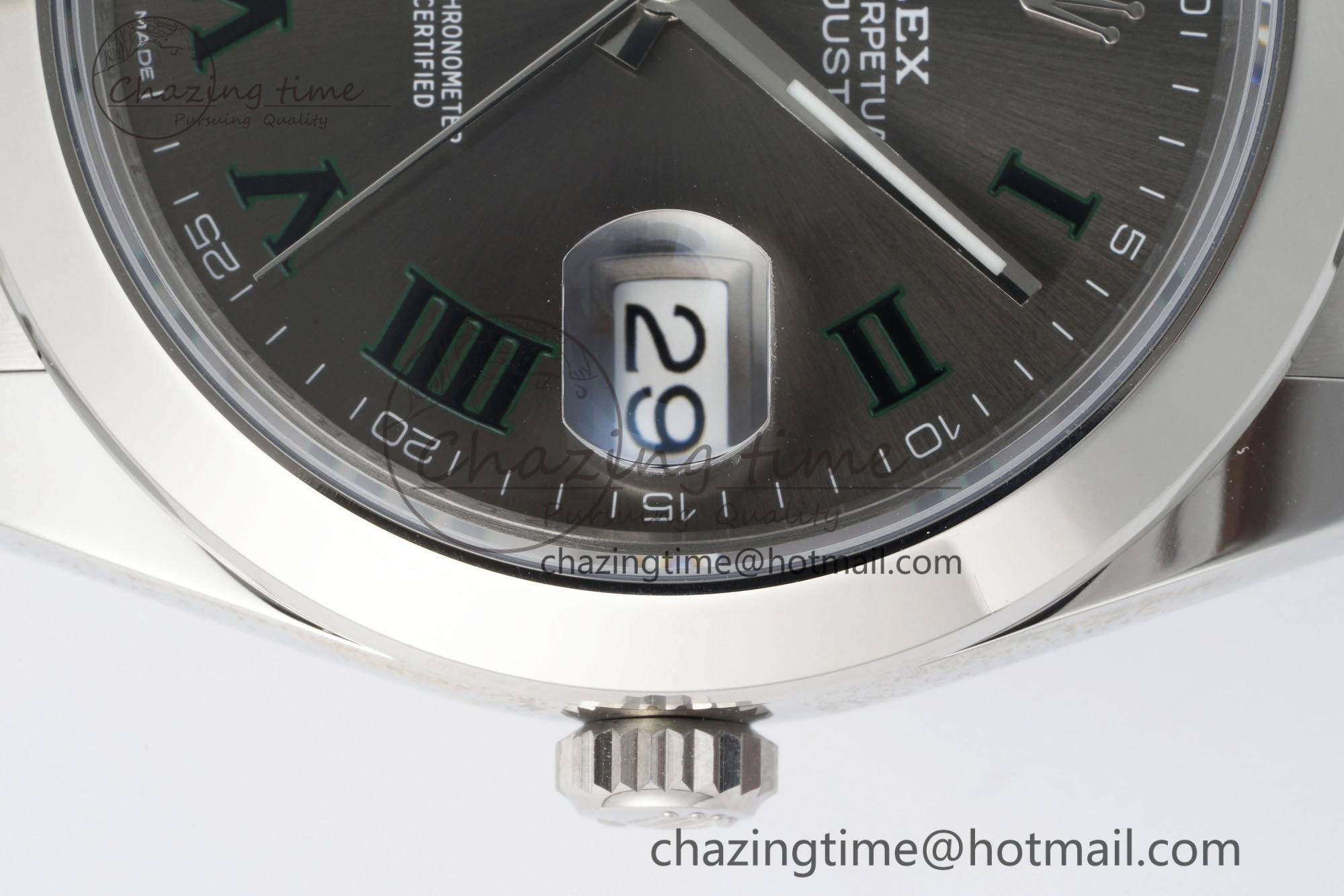 DateJust 41 SS Polished Bezel KING 1:1 Best Edition 904L Steel Gray Dial Green Roman on Oyster Bracelet VR3235