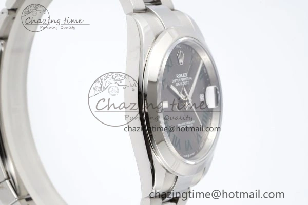 DateJust 41 SS Polished Bezel KING 1:1 Best Edition 904L Steel Gray Dial Green Roman on Oyster Bracelet VR3235