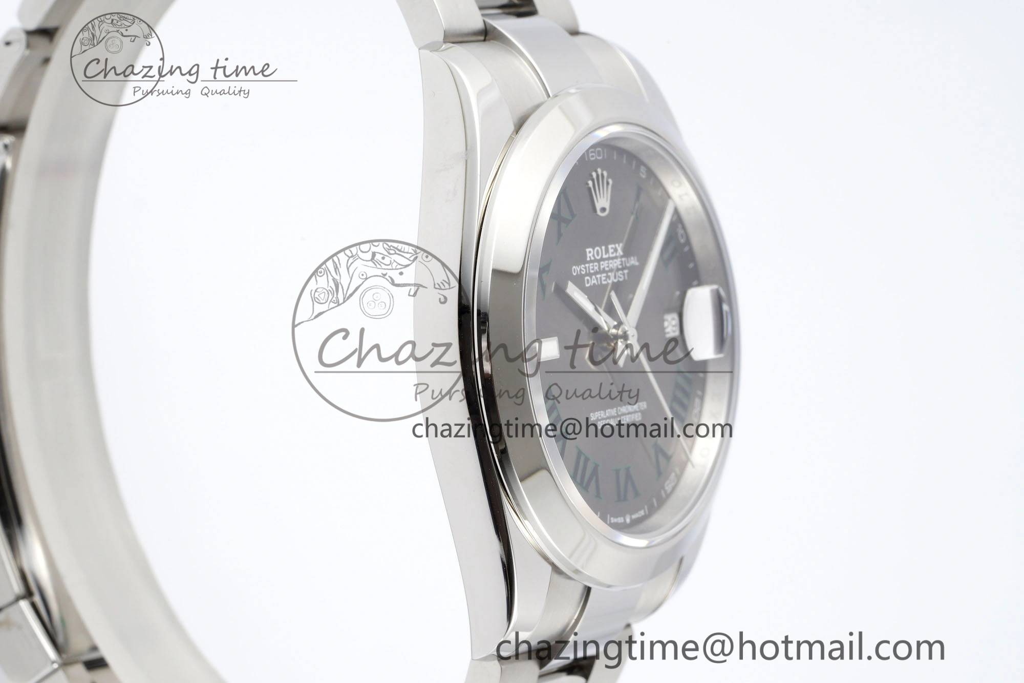 DateJust 41 SS Polished Bezel KING 1:1 Best Edition 904L Steel Gray Dial Green Roman on Oyster Bracelet VR3235