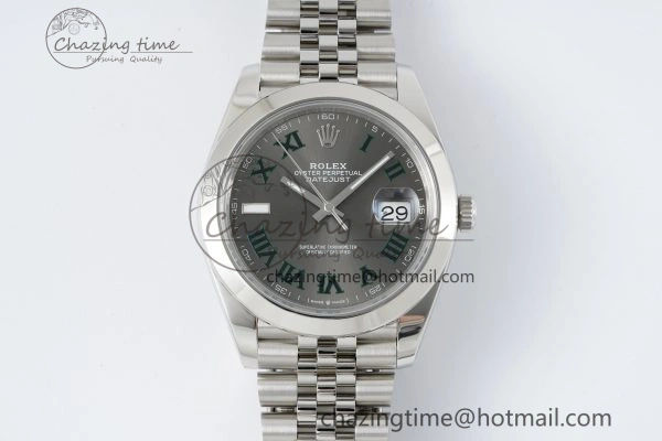 DateJust 41 SS Polished Bezel KING 1:1 Best Edition 904L Steel Gray Green Roman Dial on Jubilee Bracelet VR3235