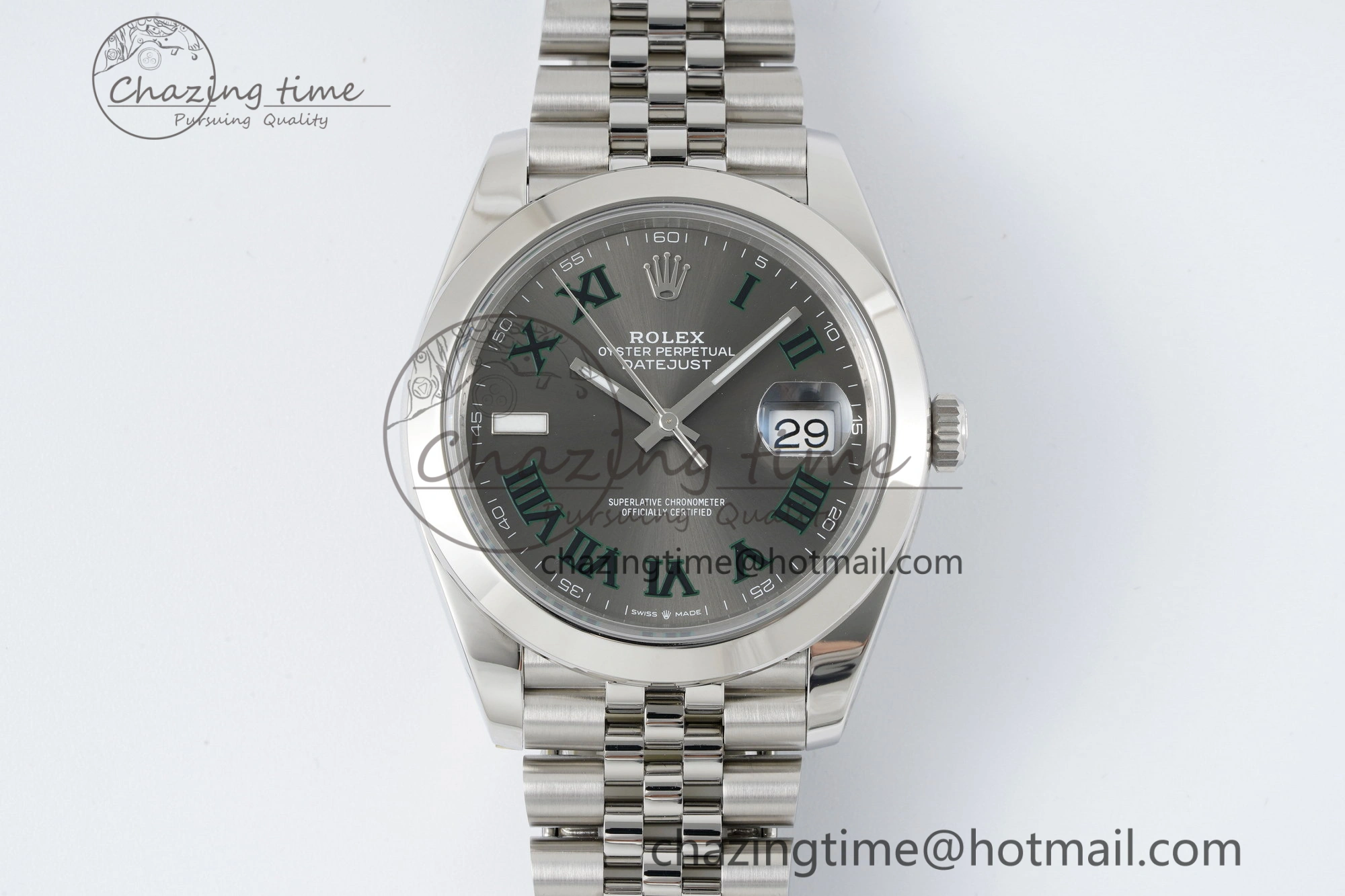 DateJust 41 SS Polished Bezel KING 1:1 Best Edition 904L Steel Gray Green Roman Dial on Jubilee Bracelet VR3235