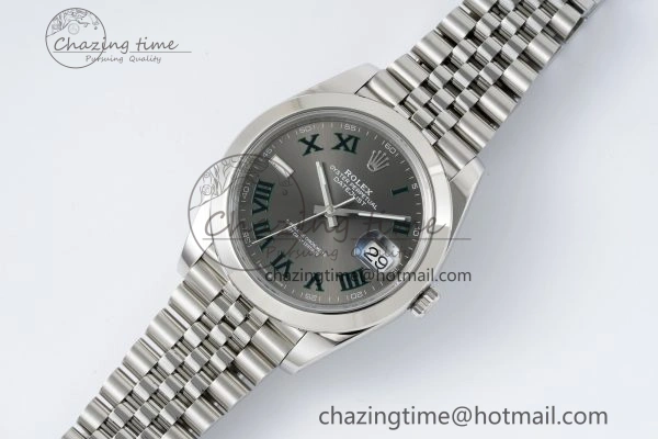DateJust 41 SS Polished Bezel KING 1:1 Best Edition 904L Steel Gray Green Roman Dial on Jubilee Bracelet VR3235