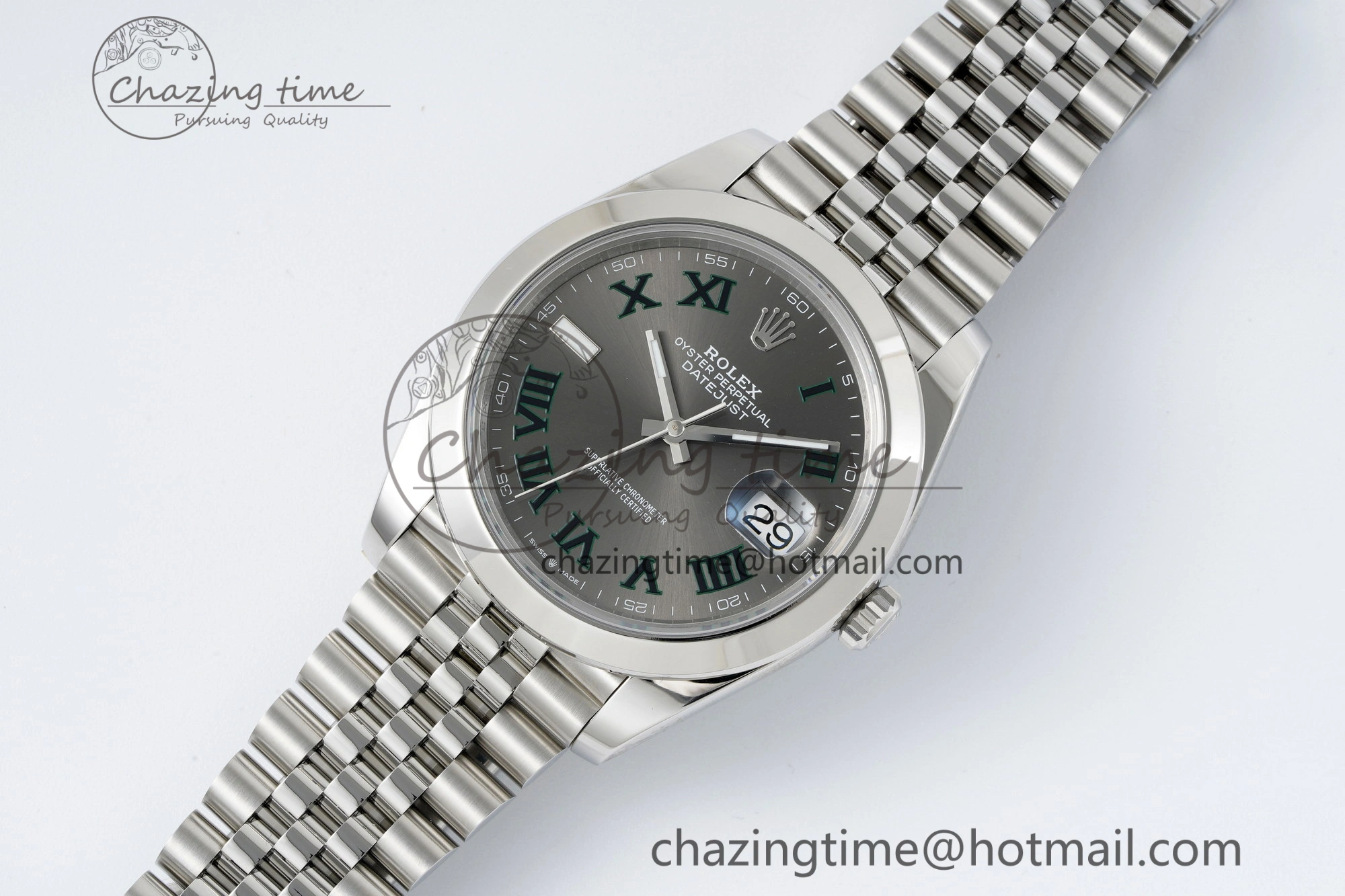 DateJust 41 SS Polished Bezel KING 1:1 Best Edition 904L Steel Gray Green Roman Dial on Jubilee Bracelet VR3235