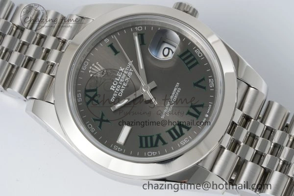 DateJust 41 SS Polished Bezel KING 1:1 Best Edition 904L Steel Gray Green Roman Dial on Jubilee Bracelet VR3235