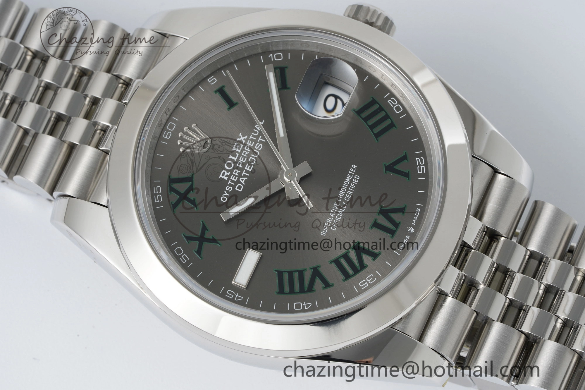 DateJust 41 SS Polished Bezel KING 1:1 Best Edition 904L Steel Gray Green Roman Dial on Jubilee Bracelet VR3235