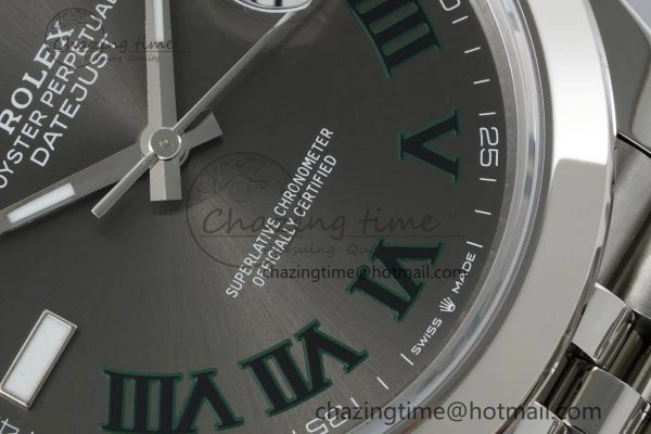 DateJust 41 SS Polished Bezel KING 1:1 Best Edition 904L Steel Gray Green Roman Dial on Jubilee Bracelet VR3235