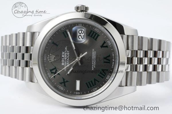 DateJust 41 SS Polished Bezel KING 1:1 Best Edition 904L Steel Gray Green Roman Dial on Jubilee Bracelet VR3235
