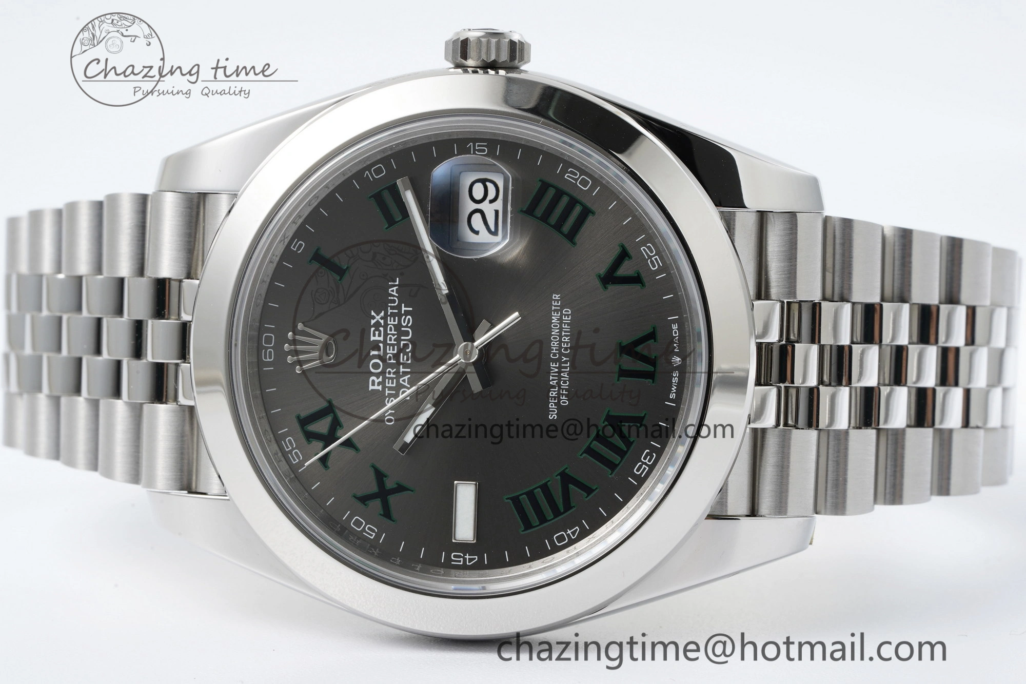 DateJust 41 SS Polished Bezel KING 1:1 Best Edition 904L Steel Gray Green Roman Dial on Jubilee Bracelet VR3235