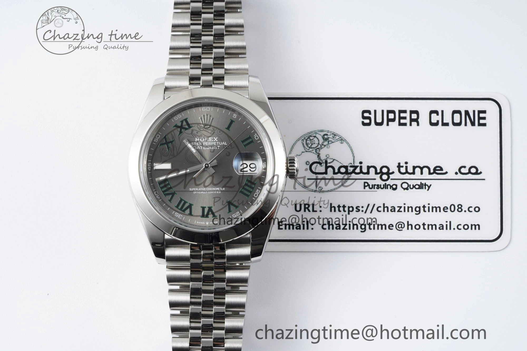 DateJust 41 SS Polished Bezel KING 1:1 Best Edition 904L Steel Gray Green Roman Dial on Jubilee Bracelet VR3235