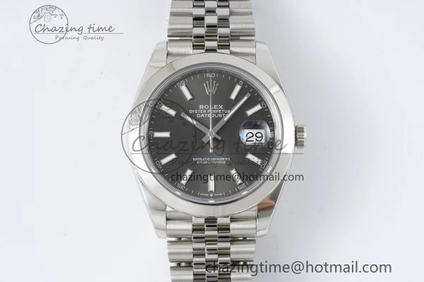 DateJust 41 SS Polished Bezel KING 1:1 Best Edition 904L Steel Gray Stick Dial on Jubilee Bracelet VR3235