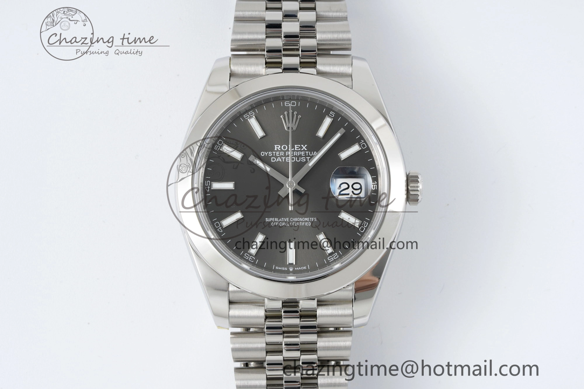 DateJust 41 SS Polished Bezel KING 1:1 Best Edition 904L Steel Gray Stick Dial on Jubilee Bracelet VR3235