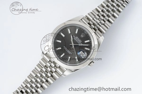 DateJust 41 SS Polished Bezel KING 1:1 Best Edition 904L Steel Gray Stick Dial on Jubilee Bracelet VR3235
