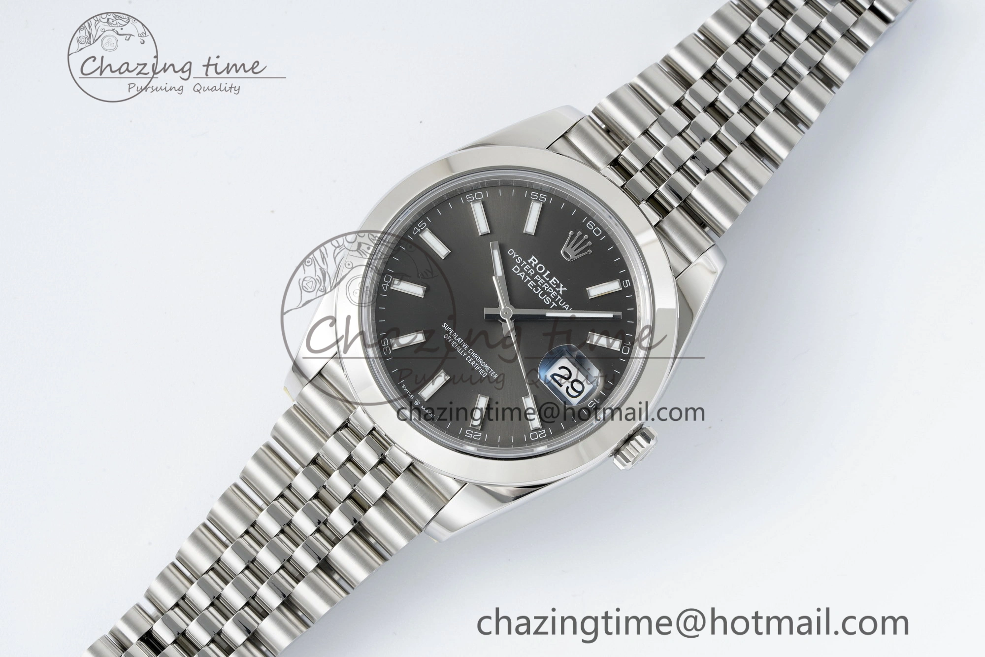 DateJust 41 SS Polished Bezel KING 1:1 Best Edition 904L Steel Gray Stick Dial on Jubilee Bracelet VR3235