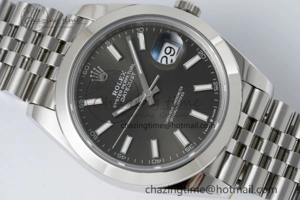 DateJust 41 SS Polished Bezel KING 1:1 Best Edition 904L Steel Gray Stick Dial on Jubilee Bracelet VR3235