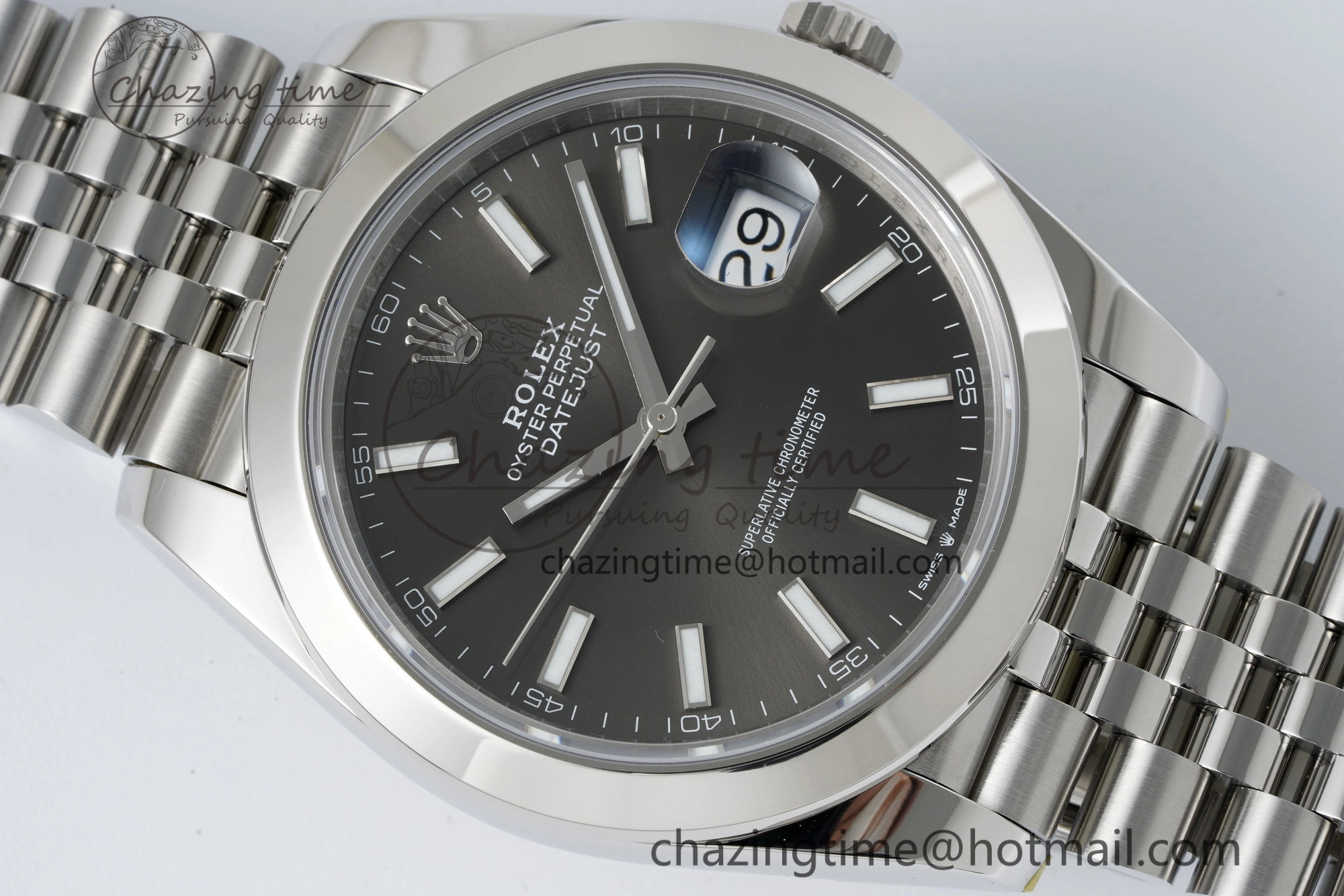 DateJust 41 SS Polished Bezel KING 1:1 Best Edition 904L Steel Gray Stick Dial on Jubilee Bracelet VR3235