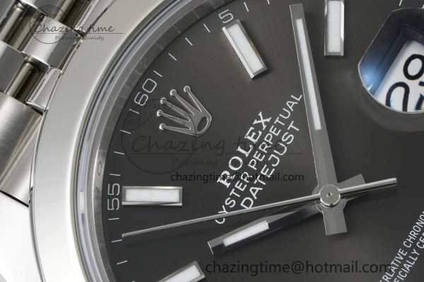DateJust 41 SS Polished Bezel KING 1:1 Best Edition 904L Steel Gray Stick Dial on Jubilee Bracelet VR3235
