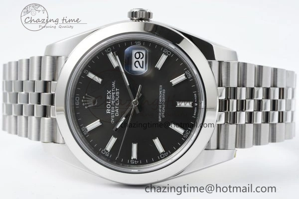 DateJust 41 SS Polished Bezel KING 1:1 Best Edition 904L Steel Gray Stick Dial on Jubilee Bracelet VR3235