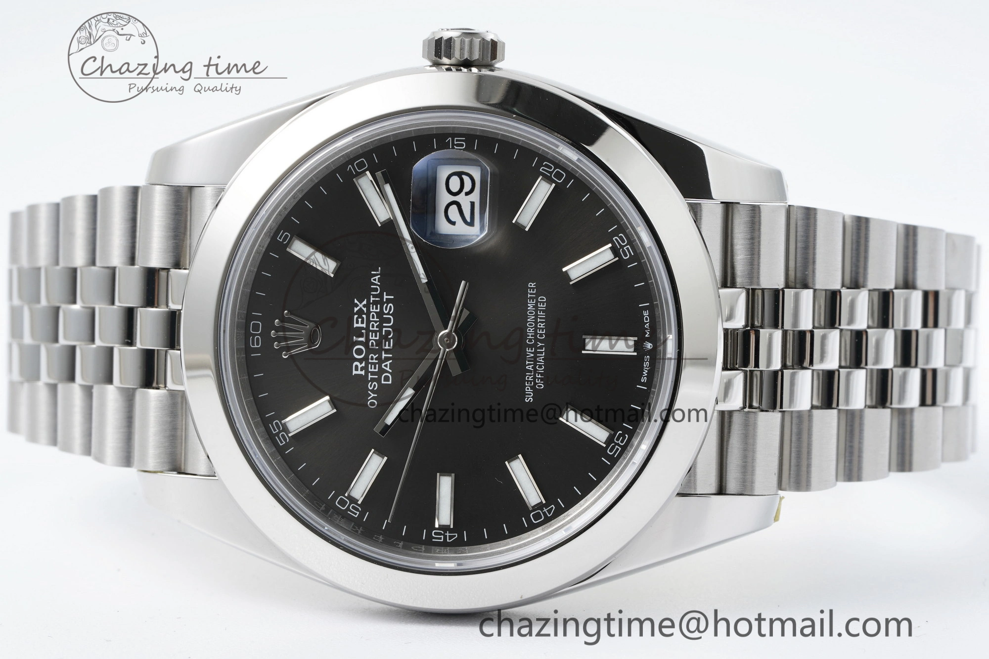 DateJust 41 SS Polished Bezel KING 1:1 Best Edition 904L Steel Gray Stick Dial on Jubilee Bracelet VR3235